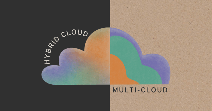 a graphic of a cloud that says hybrid cloud, multi-cloud